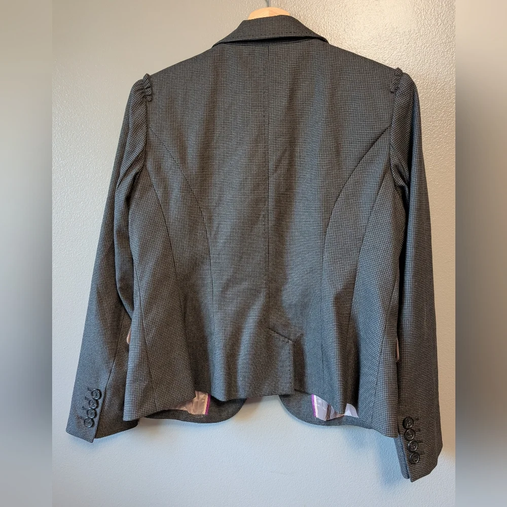 LOFT Gray Blazer with Notched Lapels and Ruffled Shoulders Women's 10 Petite - Picture 6 of 9